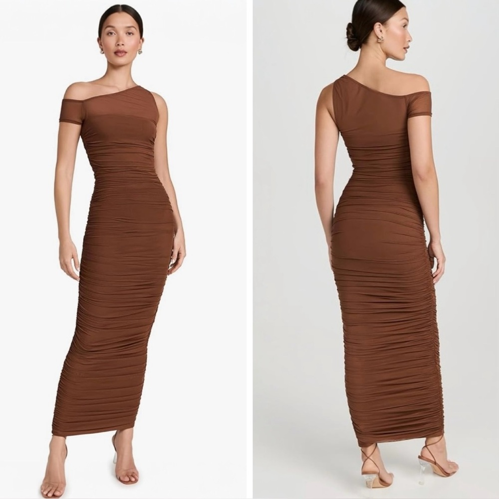 AFRM Biona Ruched Maxi Dress In Dark Clay Brown